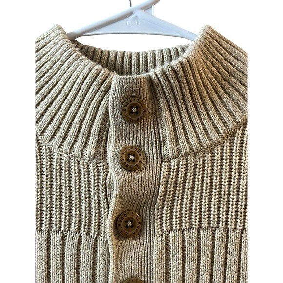 L.L. Bean Sweater Mens Large Beige Mock Neck Knit Preppy Outdoors Cotton Button - Picture 4 of 11